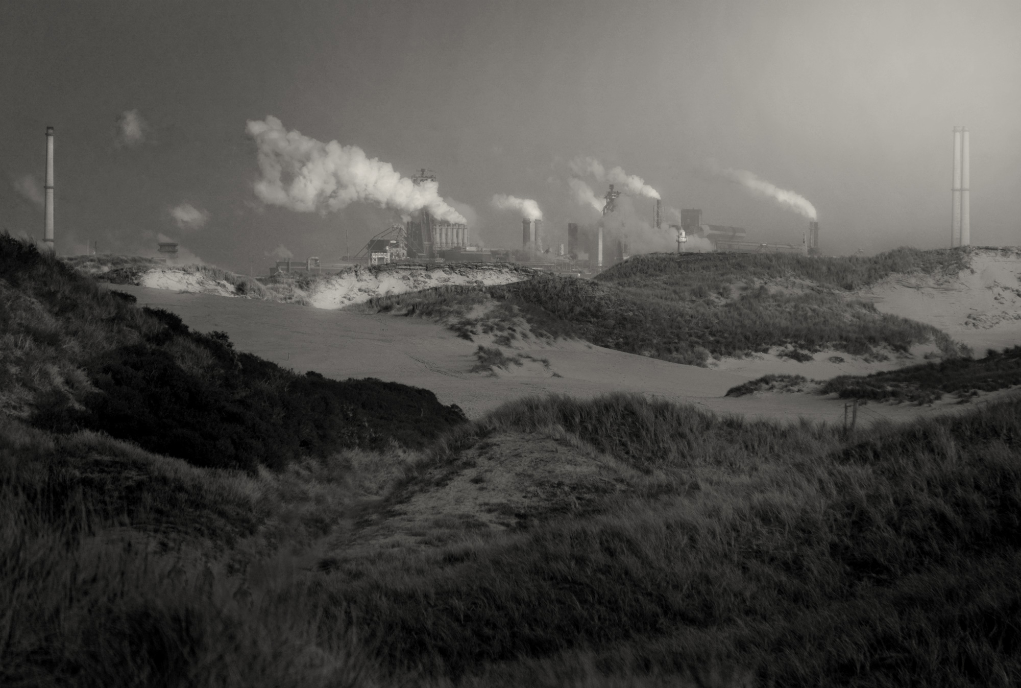 Gezicht op Tata IJmuiden vanuit Parnassia, Bloemendaal aan Zee